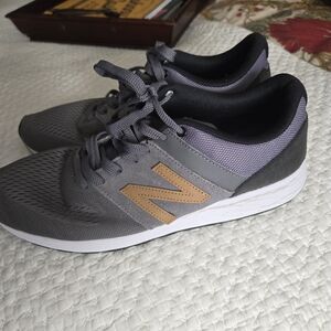 New Balance Gray and Tan Mesh Lace-Up Sneakers